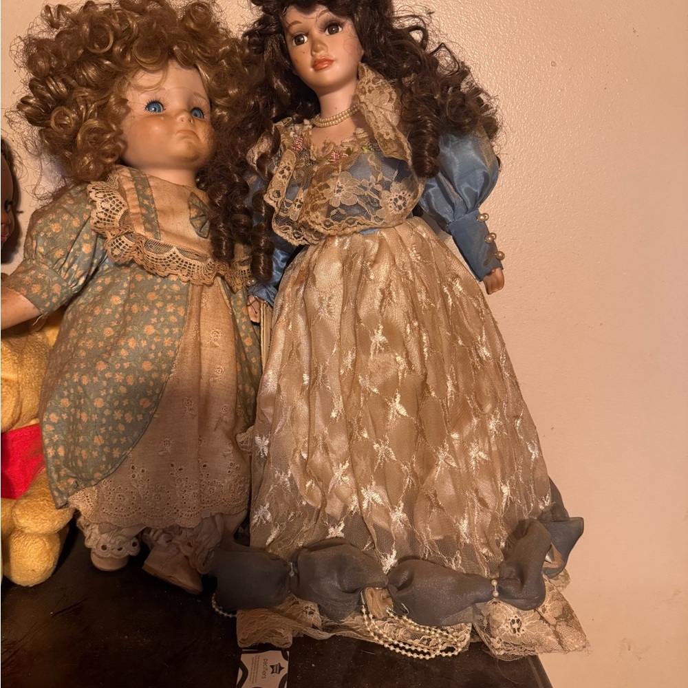 Imperial Porcelain Dolls in Blue and Cream Attire